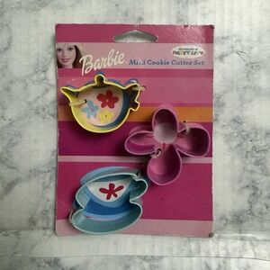 2002 Barbie Mini Cookie Cutter Set Metal Party City Vintage Teapot Flower Cup